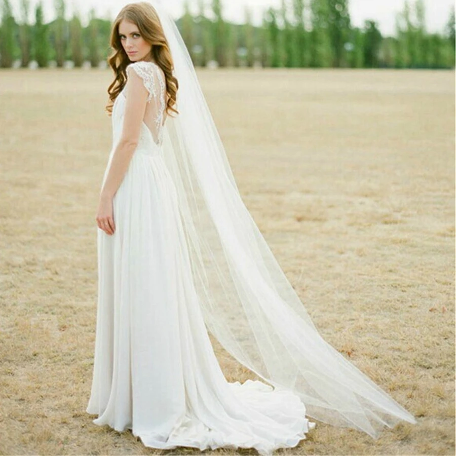 Wholesale Long Tulle Wedding Veils One Layer With Comb White Ivory Bridal Veil for Bride Wedding Accessories