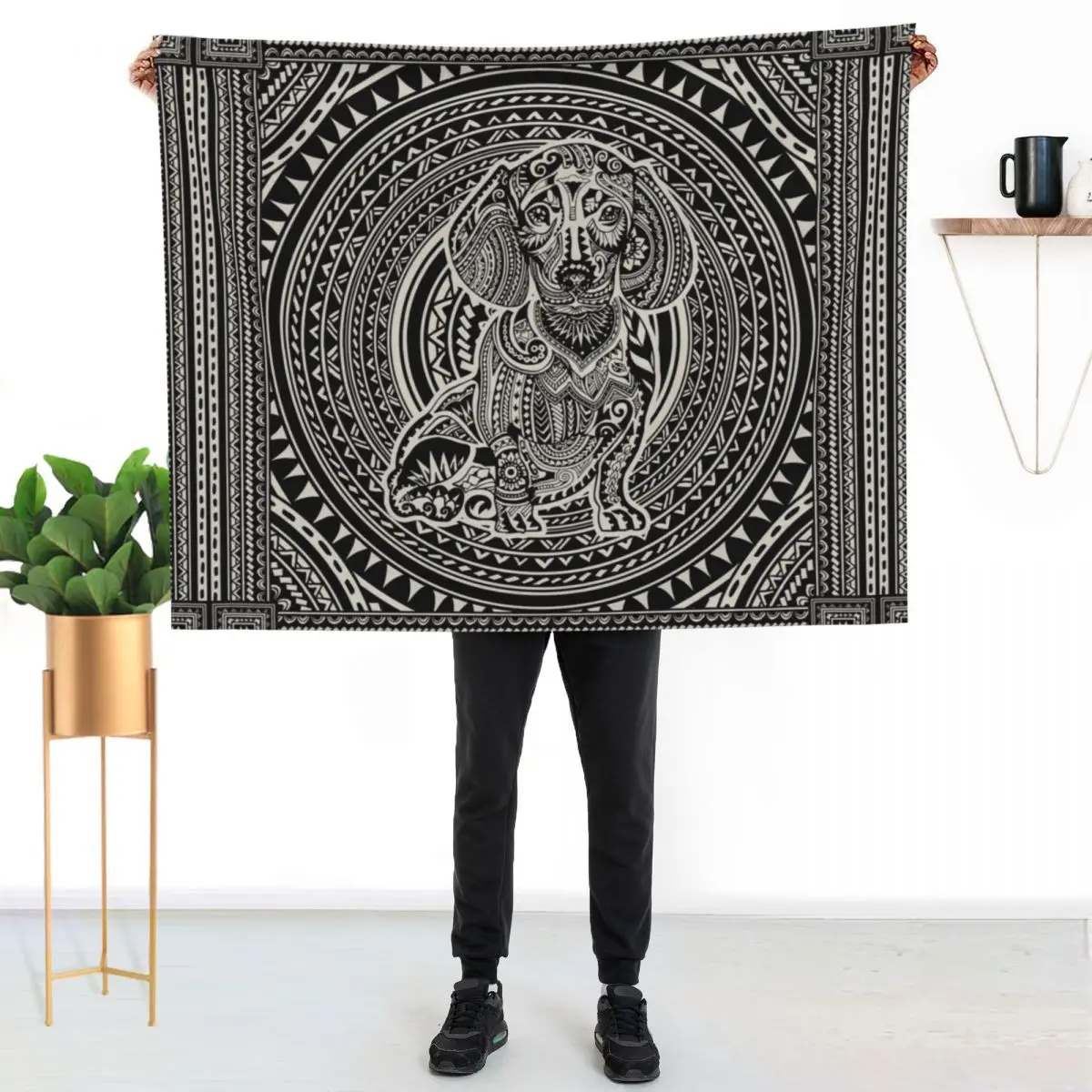 

Polynesian Dachshund Throw Blanket Warm Comfortable Blanket for Office Napping