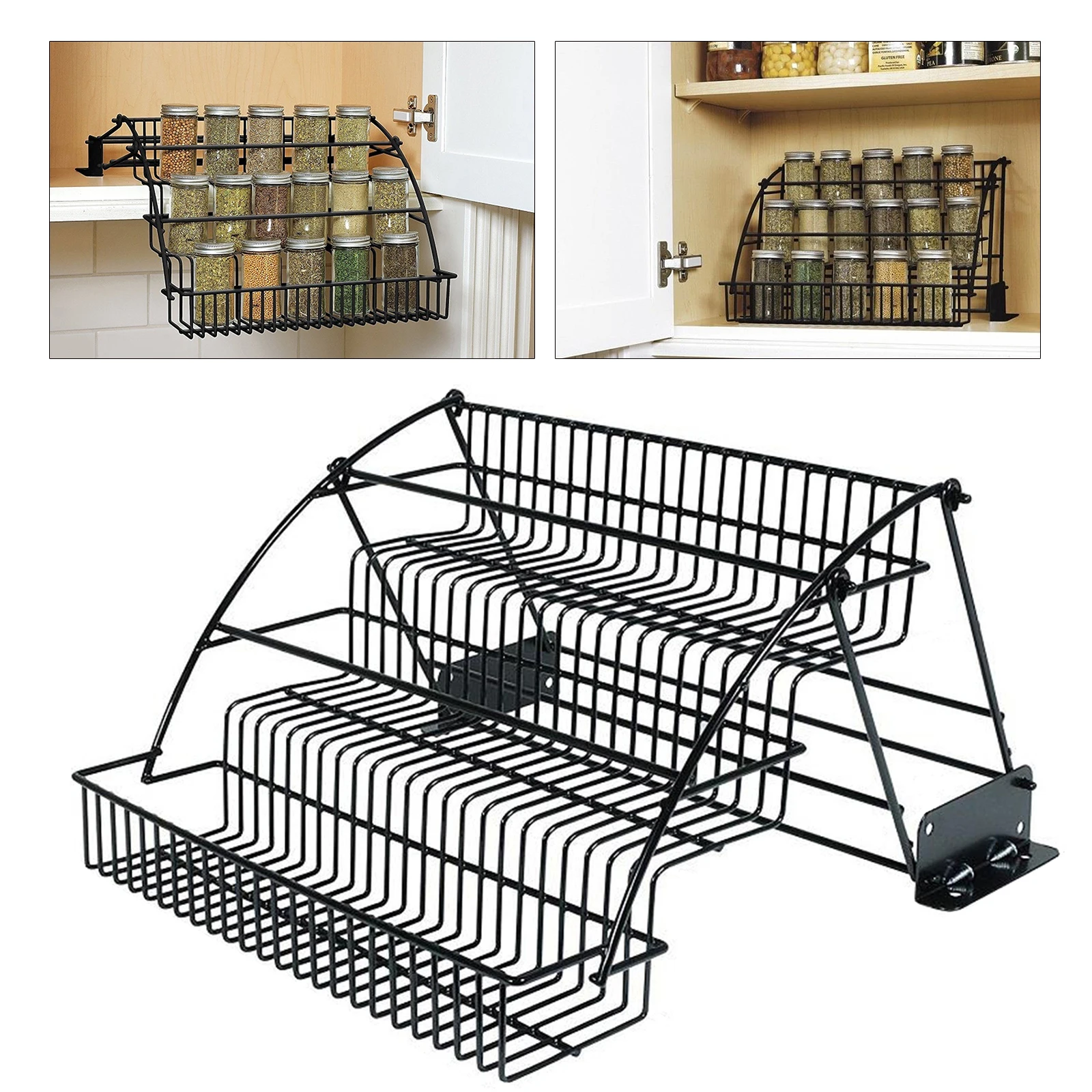 

Kitchen 3 Tier Pull Down Cabinet Spice Rack Organizer Metal Storage Shelf Stand Metal Rack