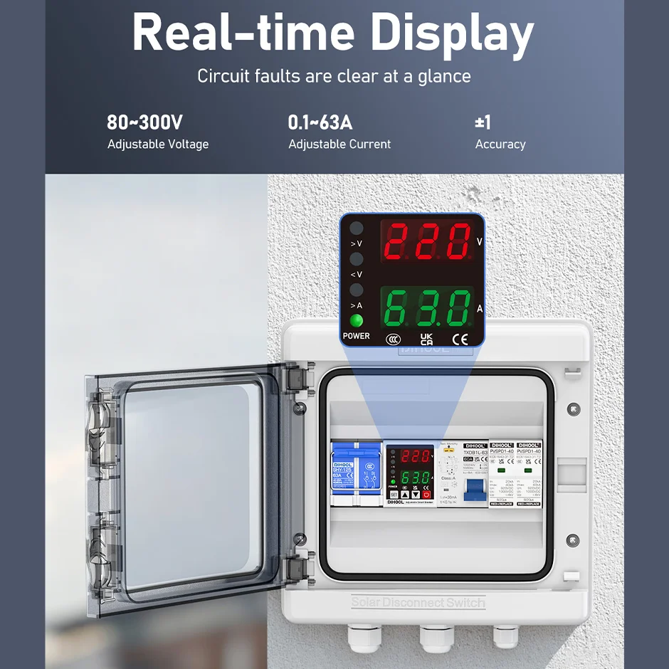 Adjustable Voltage Current Protector 110/220V 80-300V Universal  Single Phase AC DC Protection 1~63a Self resetting