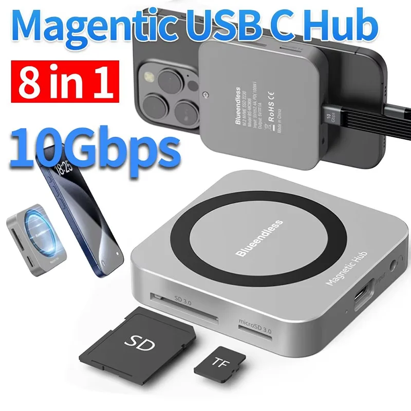 Aluminum M.2 Magnetic Docking Station 10Gbps NVMe Solid State Drive Box HDMI-Compatible High Definition Typec3.2 Fast Charging