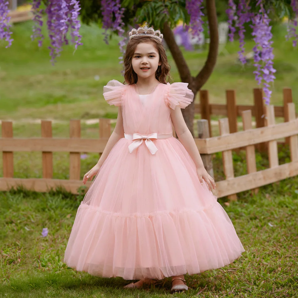 

Solid Color Girls Dresses for Party and Wedding Sleeveless Lace Mesh Children Prom Dresses Summer Girls Party Dresses 8-12 Years