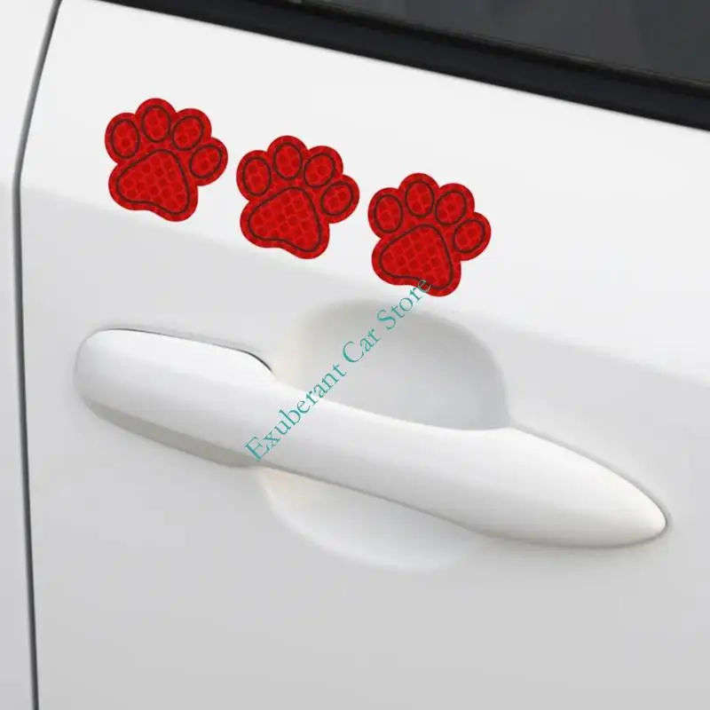 9Pcs Multipurpose Reflective Adhesive Decals Car Sticker Safety Warning Sign Cats Paws Theme for Car Motorcycle Driving Safety