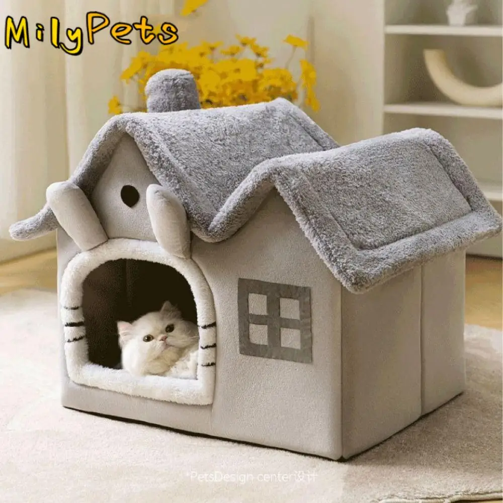 

Pet Bed House House Shape Winter Cat House Removable Warm Chihuahua Cave Bed Soft Foldable Cat Cushion Kennel Kitten