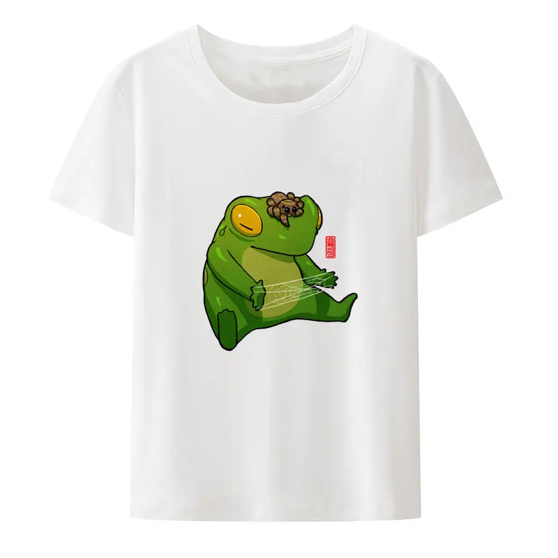 Frog and Jumping Spider Playing Cat's Cradle Print T Shirt Ladies Cool New Arrival Gym Ropa Mujer Clothes for Women Exercise Y2k