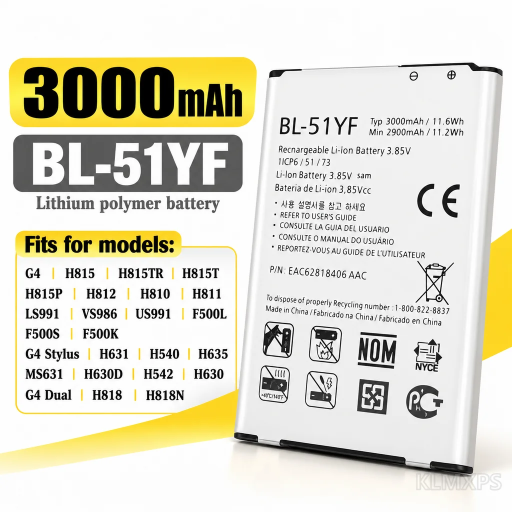 BL-51YF 3000mAh Replacement Battery for LG G4 H818 H810 H815 VS999 F500 F500K F500S F500L H630 H540 Phones