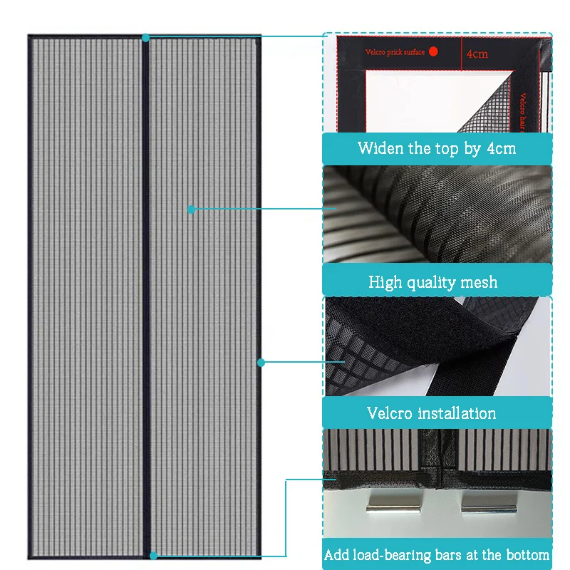 Diamond Mesh Mosquito Proof Door Curtain, Summer Mosquito Net, Magnetic Mesh Curtain, Self-Adhesive, Home Use, No Punching Requi