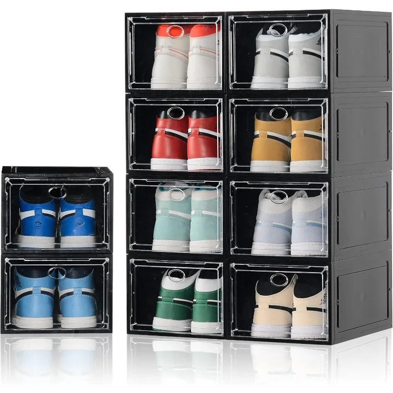 

10 Pack Shoe Boxes Stackable,Upgraded Sturdy Shoe Storage Boxes with Clear Magnetic Door,Multifunctional Sneaker Storage