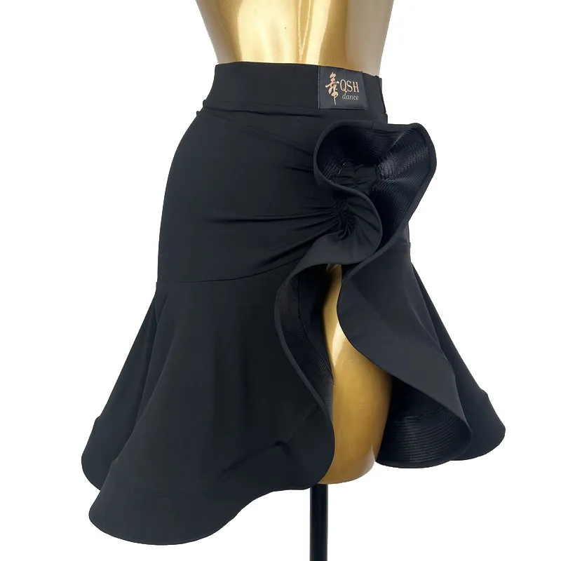 Customized Adult Latin Dance Dancewear Black Red Irregular Skirt For Women Practice Clothes Chacha Rumba Dance Training Clothing