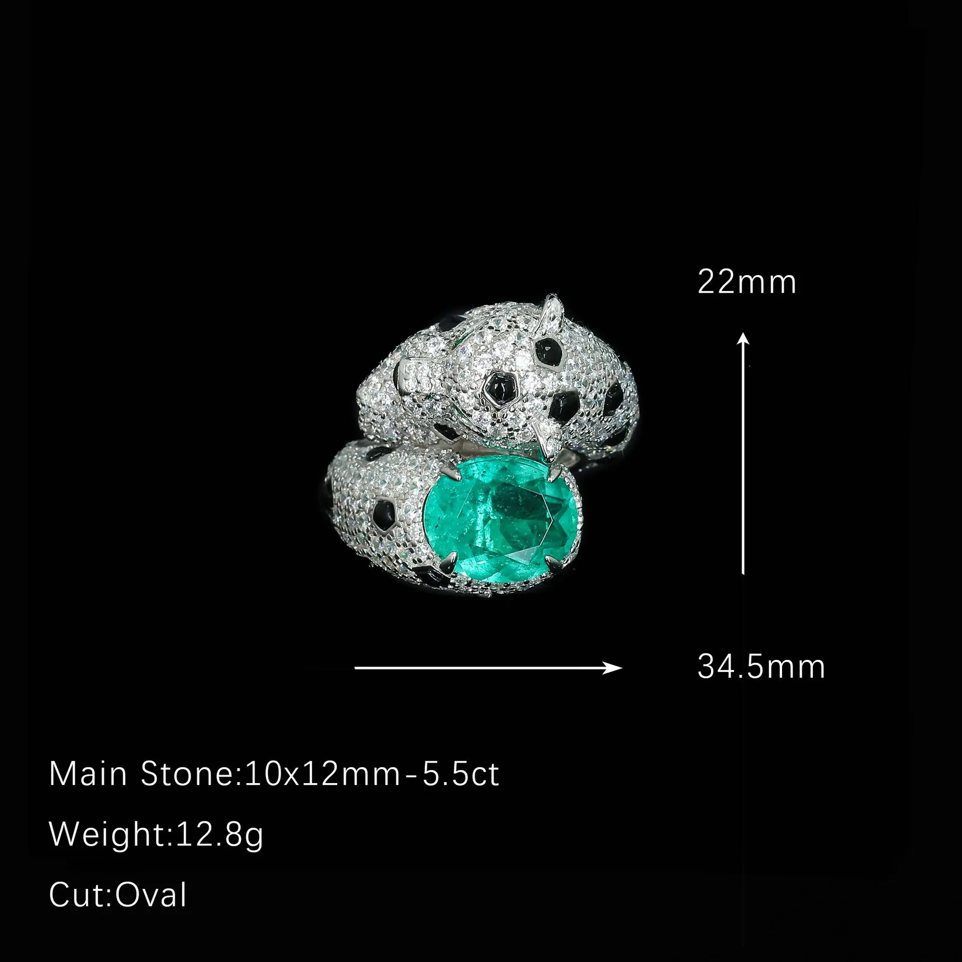 925 Sterling Silver 5.5ct Oval Cut Simulated Emerald Art Deco Statement Ring for Women Party Engagement High Carbon Diamond Ring