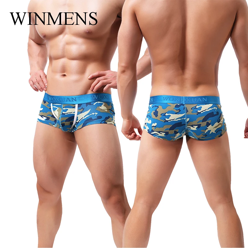 Bañadores militares para hombre, bolsa convexa en U elástica, calzoncillos Boxer de camuflaje para hombre, ropa interior de cintura baja, calzoncillos transpirables sin costuras