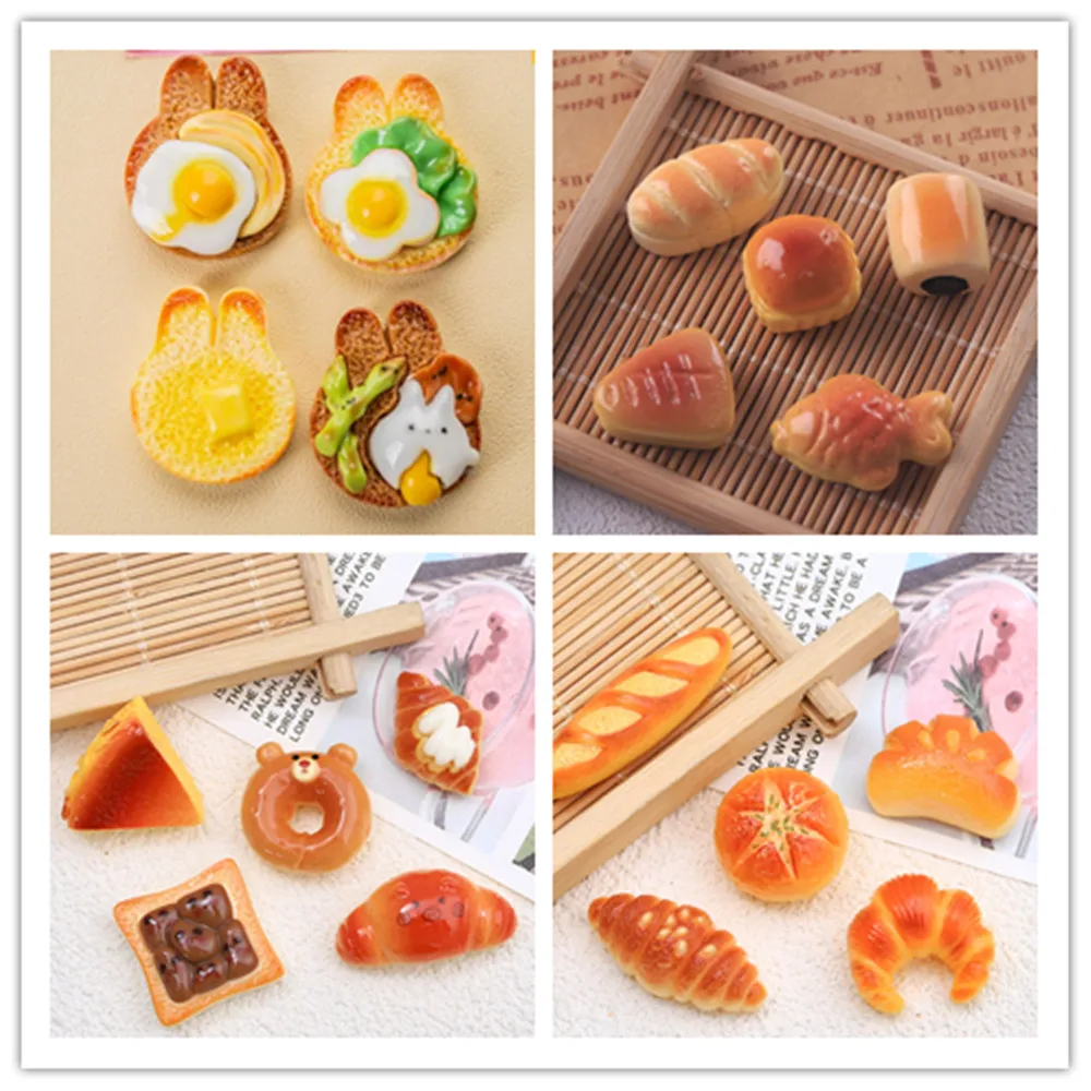 100pcs Resin Kawaii Egg Burger Bread Scrapbook Flatback 3D Food Figurine DIY Dollhouse Kitchen Decor Accessory