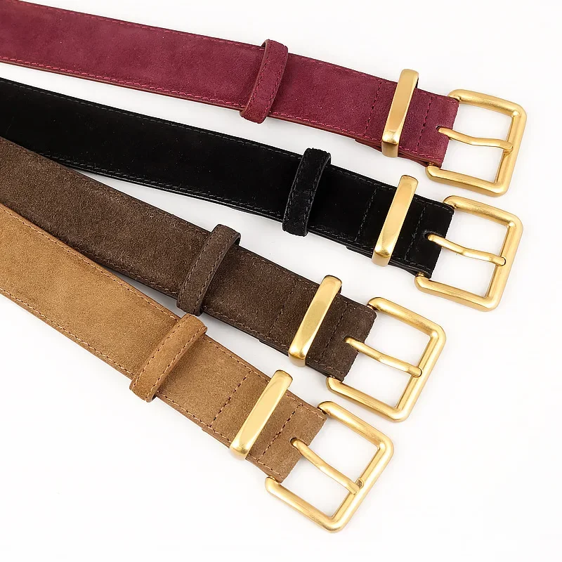 

Korean Style Suede Belt with Women's Suede Texture Simple and Versatile Double Layered Cowhide Pants with Jeans and Half Skirt