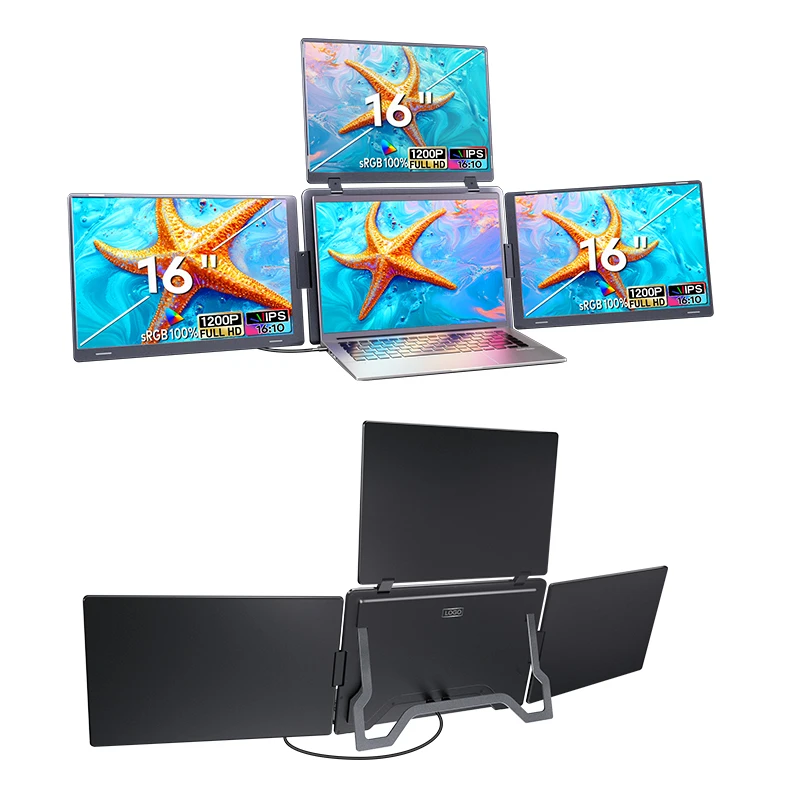 Best Seller SRGB 100% Laptop Portable Monitor 16-inch Triple Laptop Screen Extender Easy To Carry One Cable Connection Super Thi