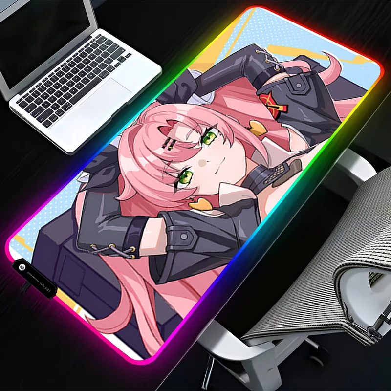 

RGB LED Mouse Pad Computer Desk Accessories Mouse Mat Keyboard Pad Non Slip Z-zenless Zone Zero Nicole Demara Mousepad Desk Mat