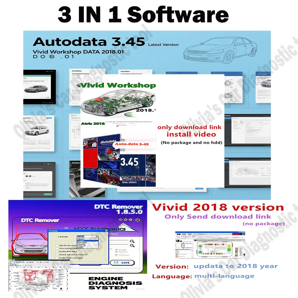 

AutoData 3.45 Car accessories + Vivid 2018 OBD2 Scanner Workshop Atris-Stakis Technik + DTC Remover 1.8.5 For KESS KTAG FGTECH
