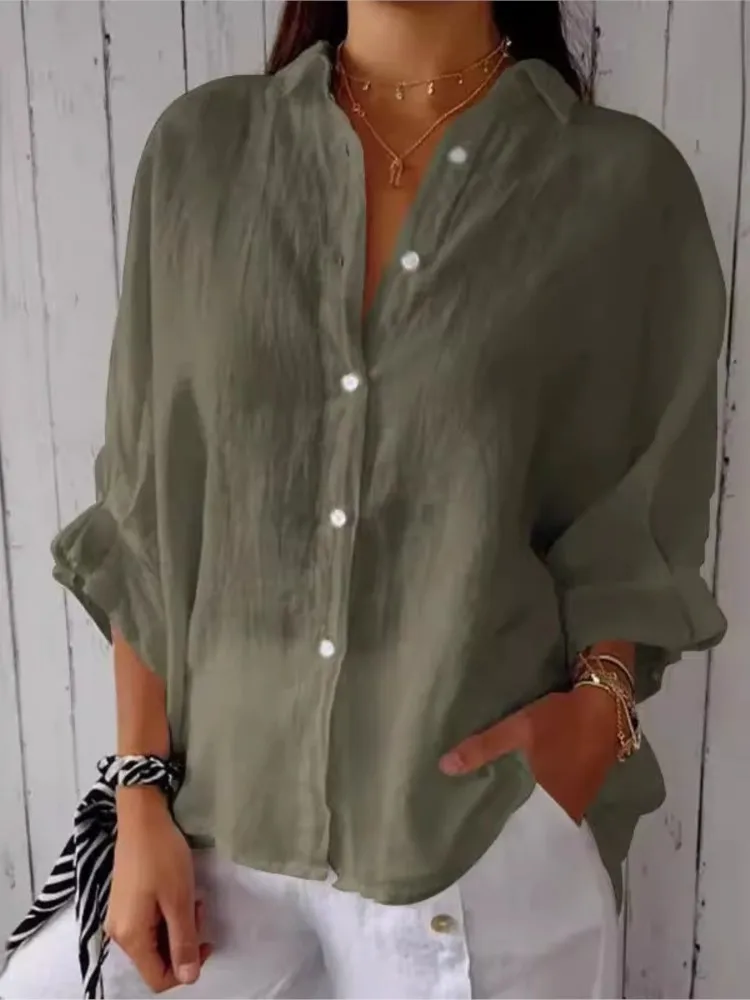 Loose Cotton Linen Shirts For Women Fashion Tie-back Lace-up Button Blouses And Tops 2024 Spring Summer Elegant Women\'s Shirt