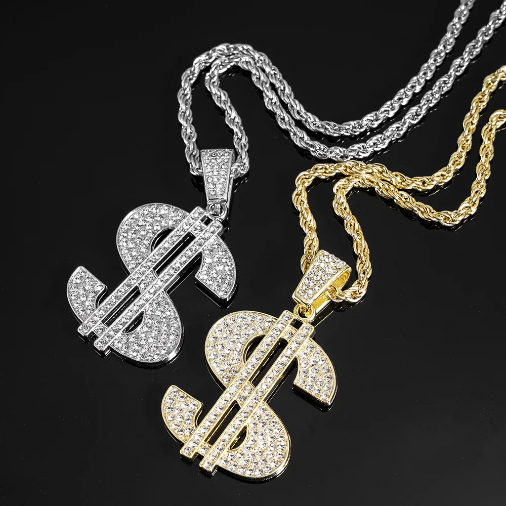 Hip Hop Jewelry US Dollar Sign Pendants Necklaces For Men Women Iced Out Chain Money Dollar Logo Necklace Fashion Jewelry Gifts