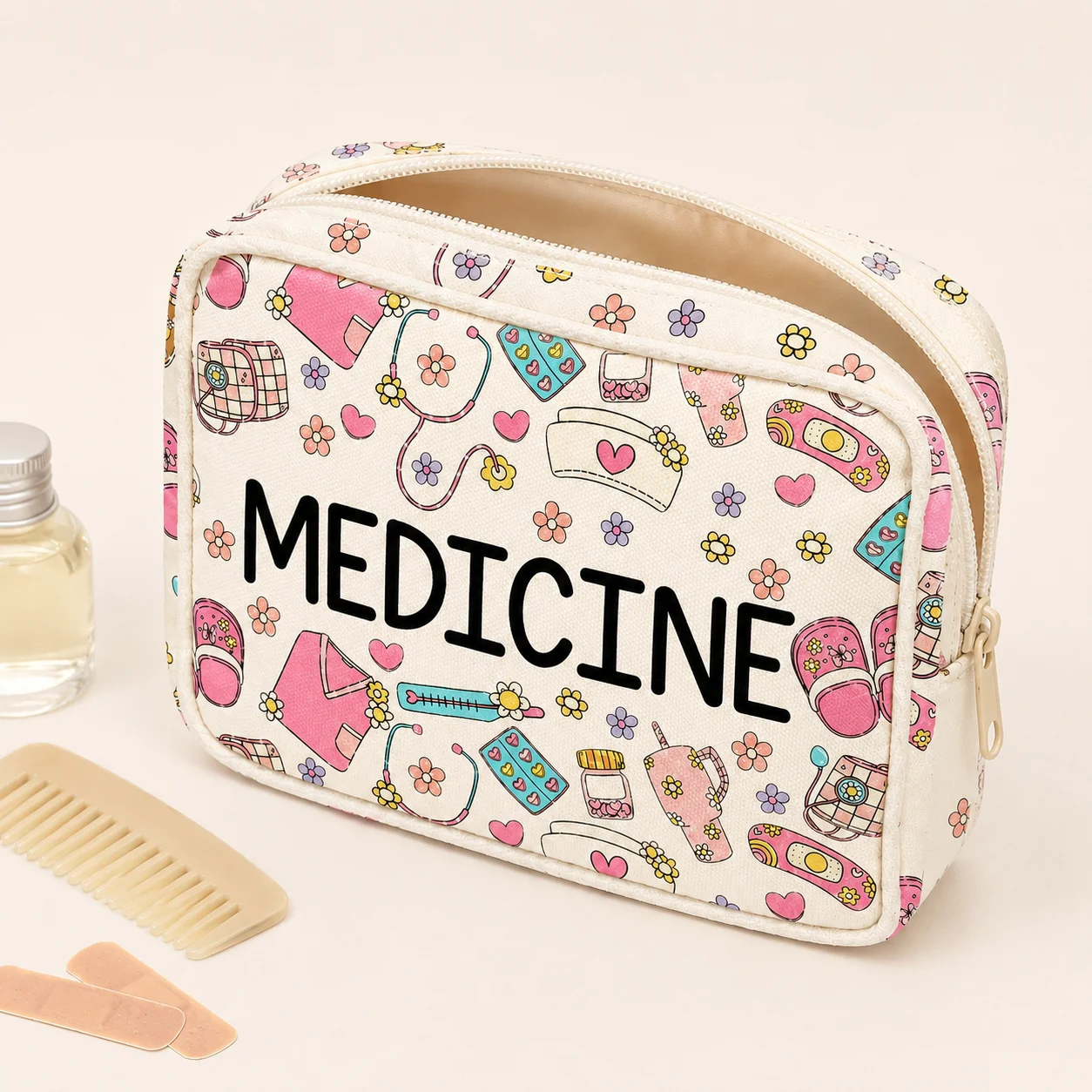 Cute Floral Medicine Bag, Large Capacity Zipper First Aid Organizer for Women, Travel, Home, School, Camping & Emergency image 6