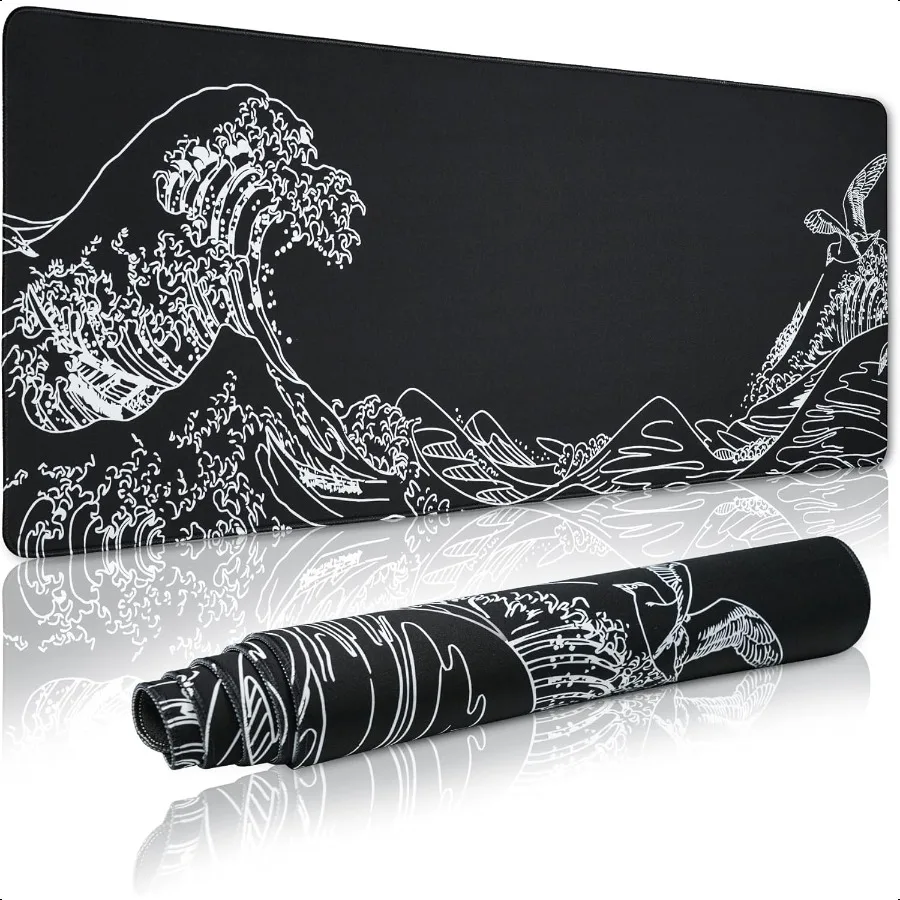 

Large Gaming Mouse Pad for DeskKanagawa XXL Mouse Pad 35.4x15.7 Inch Waterproof Desk Pad NonSlip Rubber Base Mice Pad Keyboard