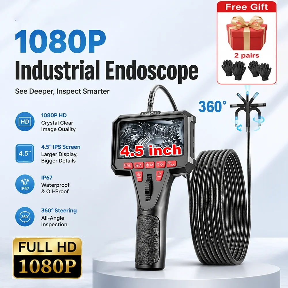 1080P HD 360° Steering Industrial Endoscope Camera 6.2mm Diameter 4.5