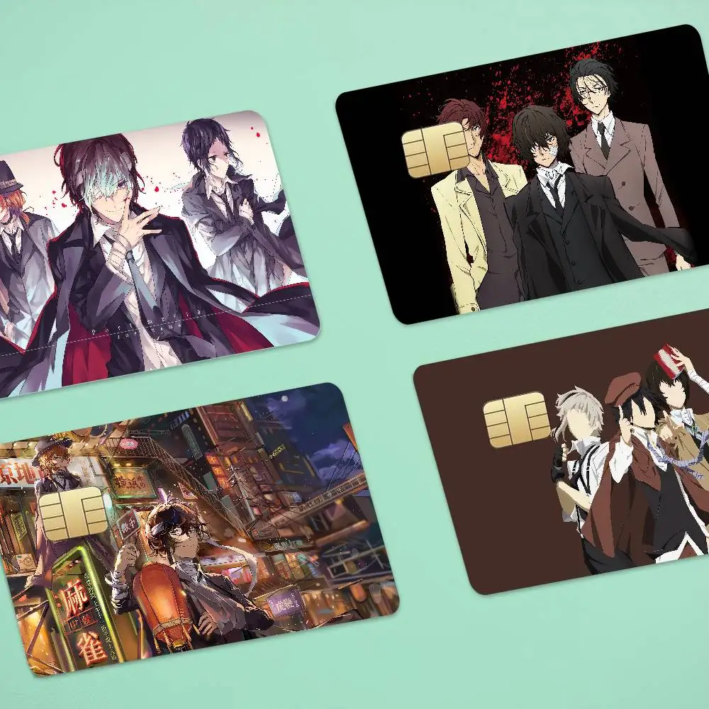 Anime Bungo Stray Dogs Anime Cartoon 4pcs 1Set Skin Stickers Film Tape Case For Big Credit Debit Card Front Side