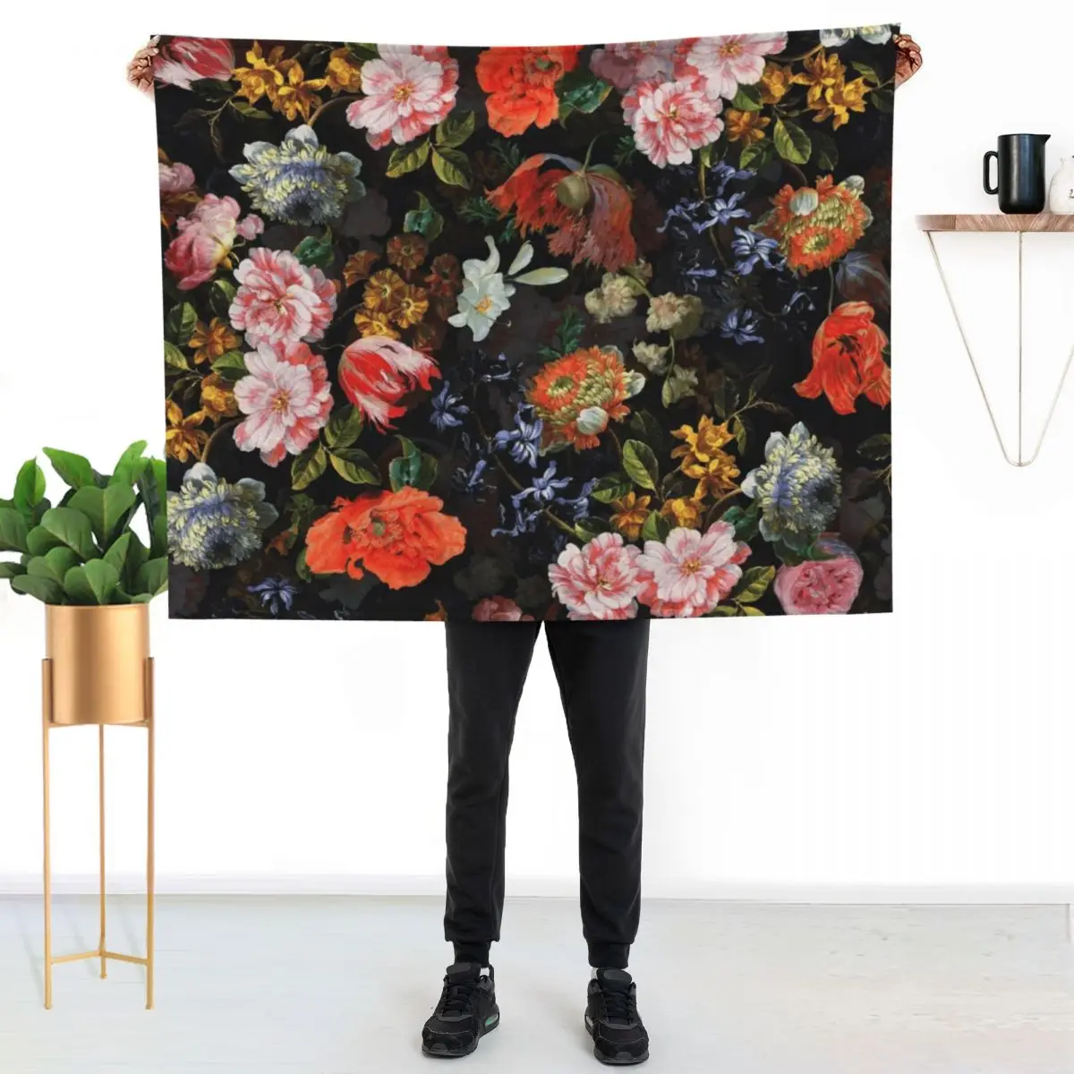Antique Botanical Night Flower Botanical Night Garden I Throw Blanket Color Fast Cozy Throw Blanket