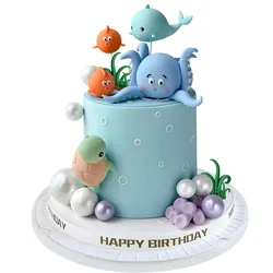 21 PCS Under the Sea Cake Decorations Ocean Animals Cake Topper for Under the Sea Theme Baby Shower Birthday Party Supplies