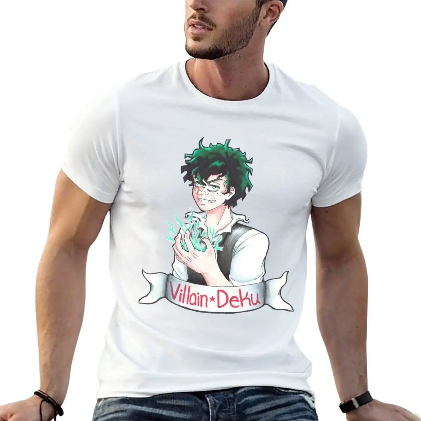 Футболка Villain Deku, летняя одежда, милые топы, одежда в стиле хиппи, мужские однотонные футболки