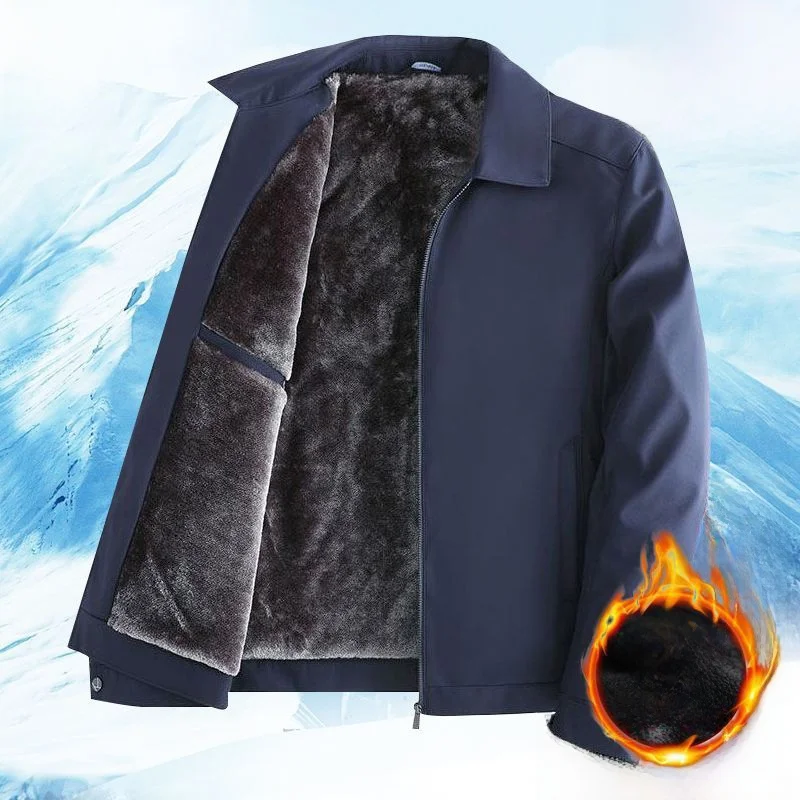 

Thiened Fce Lined Cotton Jaet Long Sve Теплое зимнее пальто с воротником для мужчин среднего возраста и ly Pure Color Dad Clo...