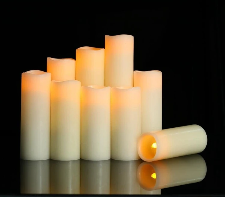 Set of 9 Ivory Real Wax Pillar LED Candles  Flickering  Battery Operated Candles 4