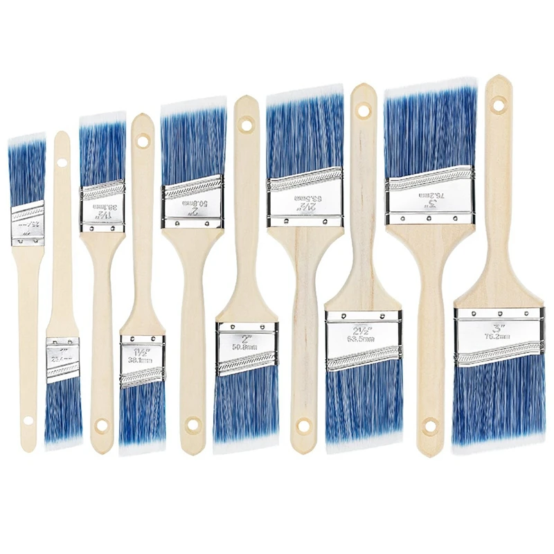 Paint Brushes,10 Pack,1Inch,1.5Inch,2Inch,2.5Inch,3Inch,Angle Brushes, Treated Wood Handle, Wall Paint Brushes For Walls