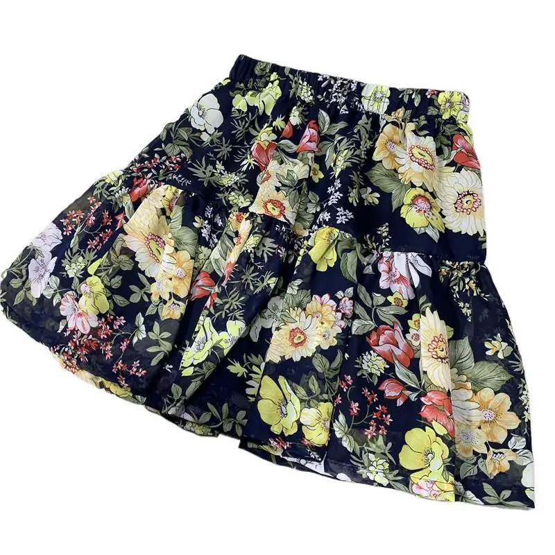 Boho Floral Print Flared Skirts korean style Womens Summer Pleated Mini Skirt   prairie chic princess skirts