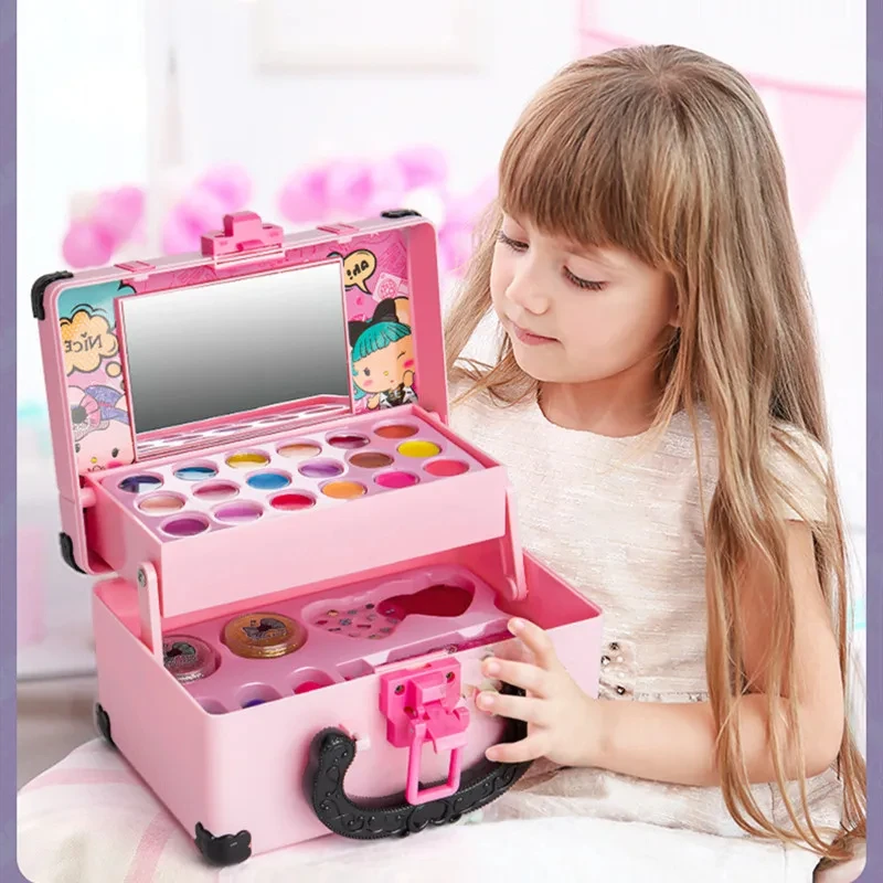 Boîte de jeu de maquillage princesse pour filles, jouets cosmétiques, ensemble de jeu, rouge à lèvres, fard à barrage, sécurité, kit non CUToys pour enfants