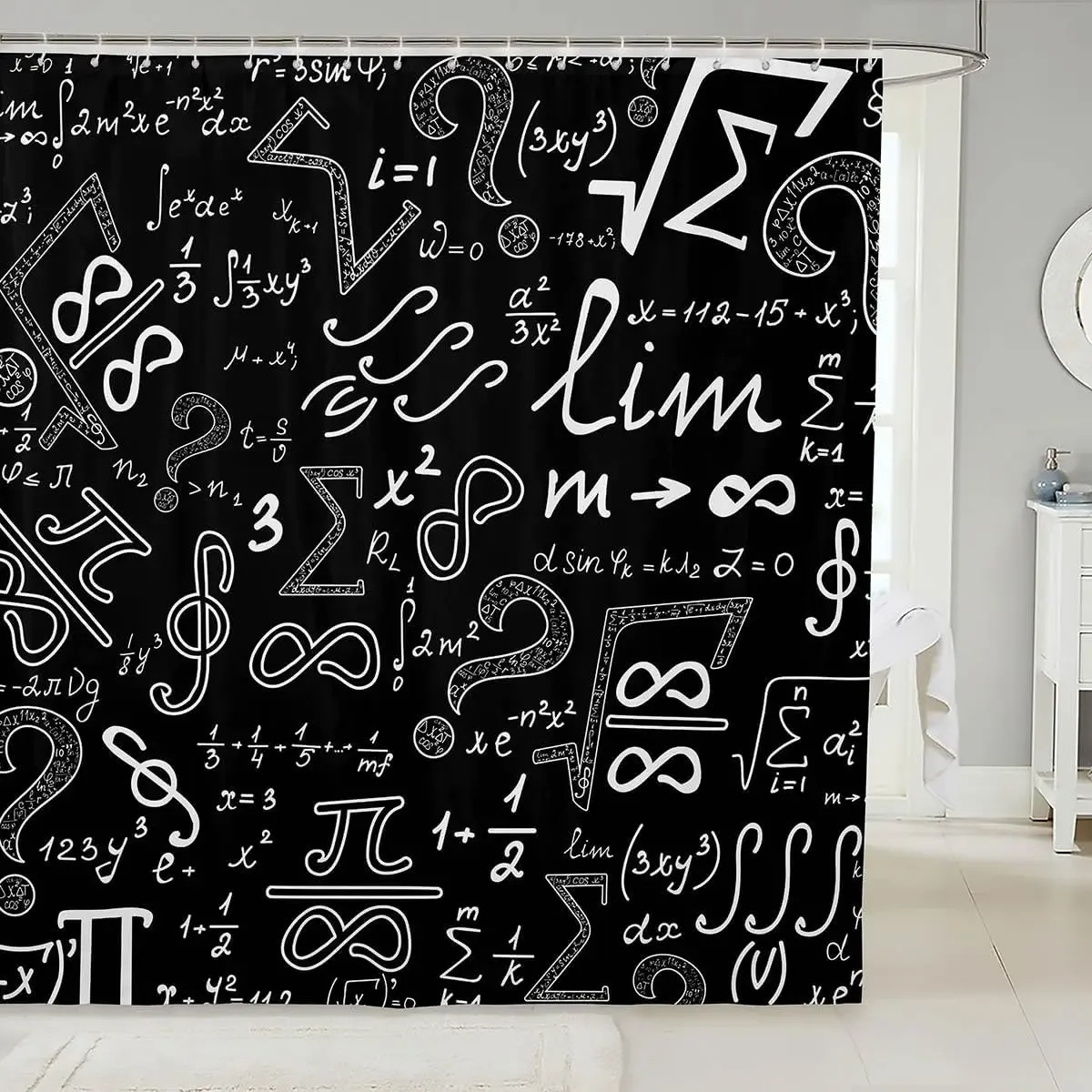 Math Equation Shower Curtain Study Mathematics Geometry School Art Polyester Bathroom Decor Formula Illustration Bathtub Curtain