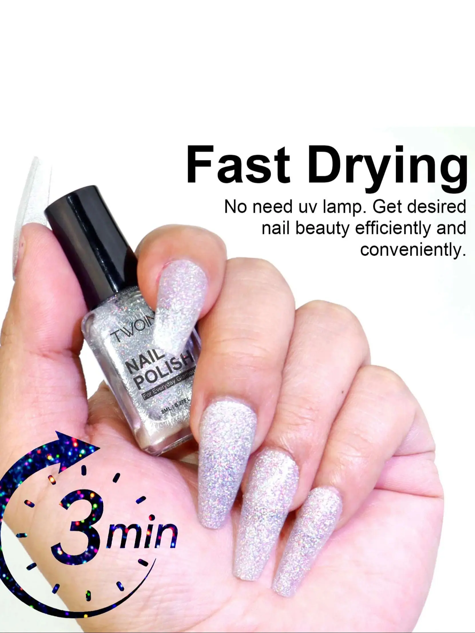 Vernis à ongles holographique de 8ml, vernis à ongles à paillettes argentées, séchage rapide à l'air, Pigment pour ongles brillant et brillant, ongles irisés au Laser