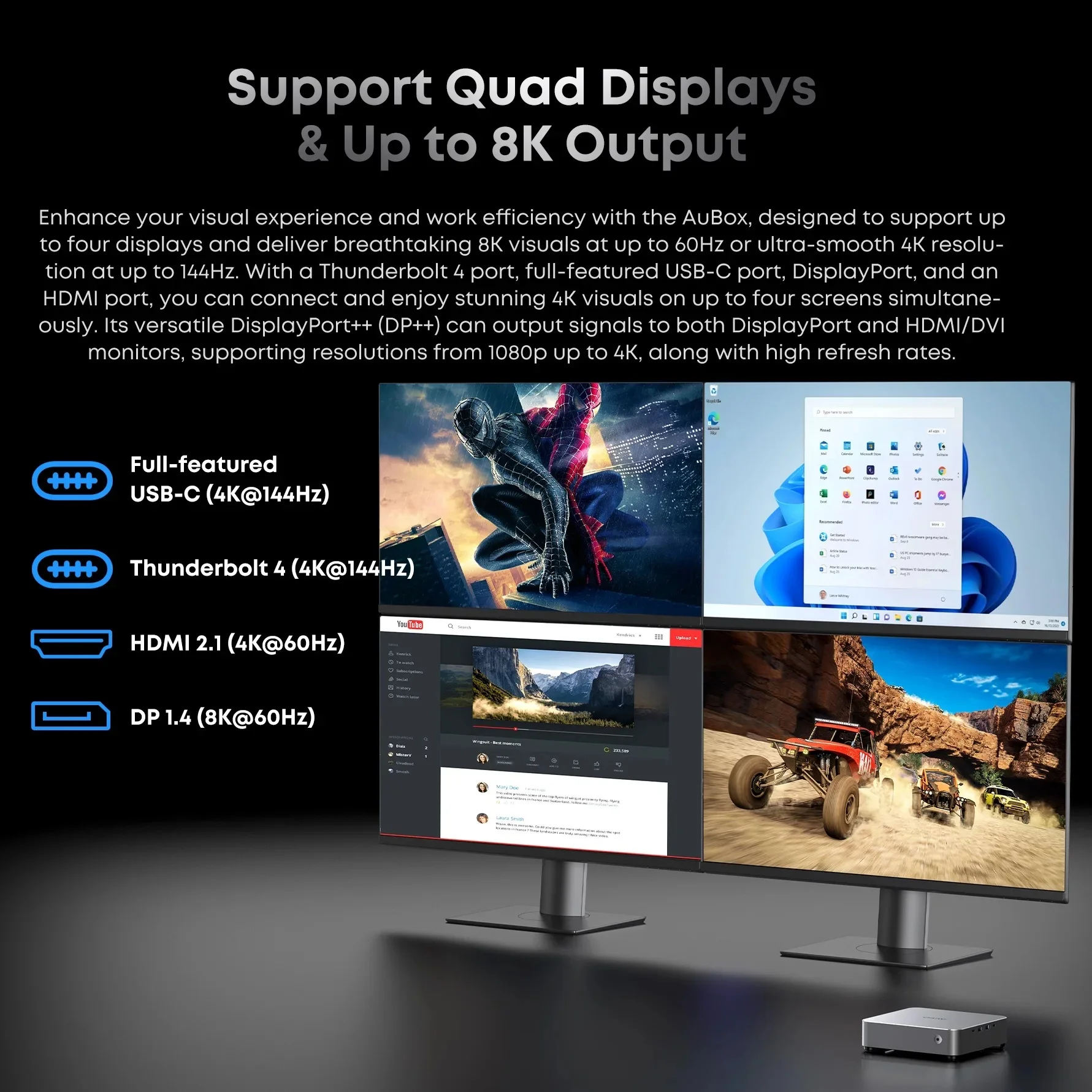 CHUWI AuBox Mini PC i9-13900HK 14 Cores Up to 5.4GHz 32GB DDR4 1TB SSD Windows 11 Pro WiFi 6 Support Quad Displays Up to 8K