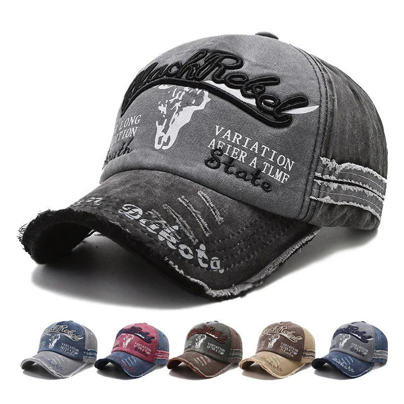Korean Version Washed Letters Spring and Autumn Men's and Women's Fashion Shabby Denim Baseball Cap Sunhat Official Website