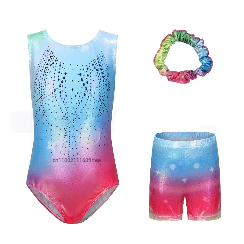 Новый костюм для латинских танцев для девочек с металлическим блеском, узкая юбка для гимнастики и балета для девочек, танцевальный костюм для выступлений на сцене