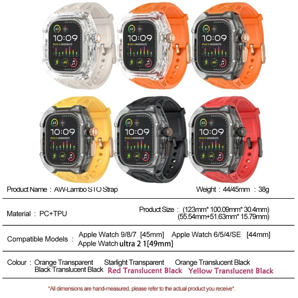 Transparent Modification Kit For Apple Watch Ultra 9 8 7 49mm 44mm 45mm Strap+Case For iWatch Series 6 5 4 Rubber Band Refit Mod image 6