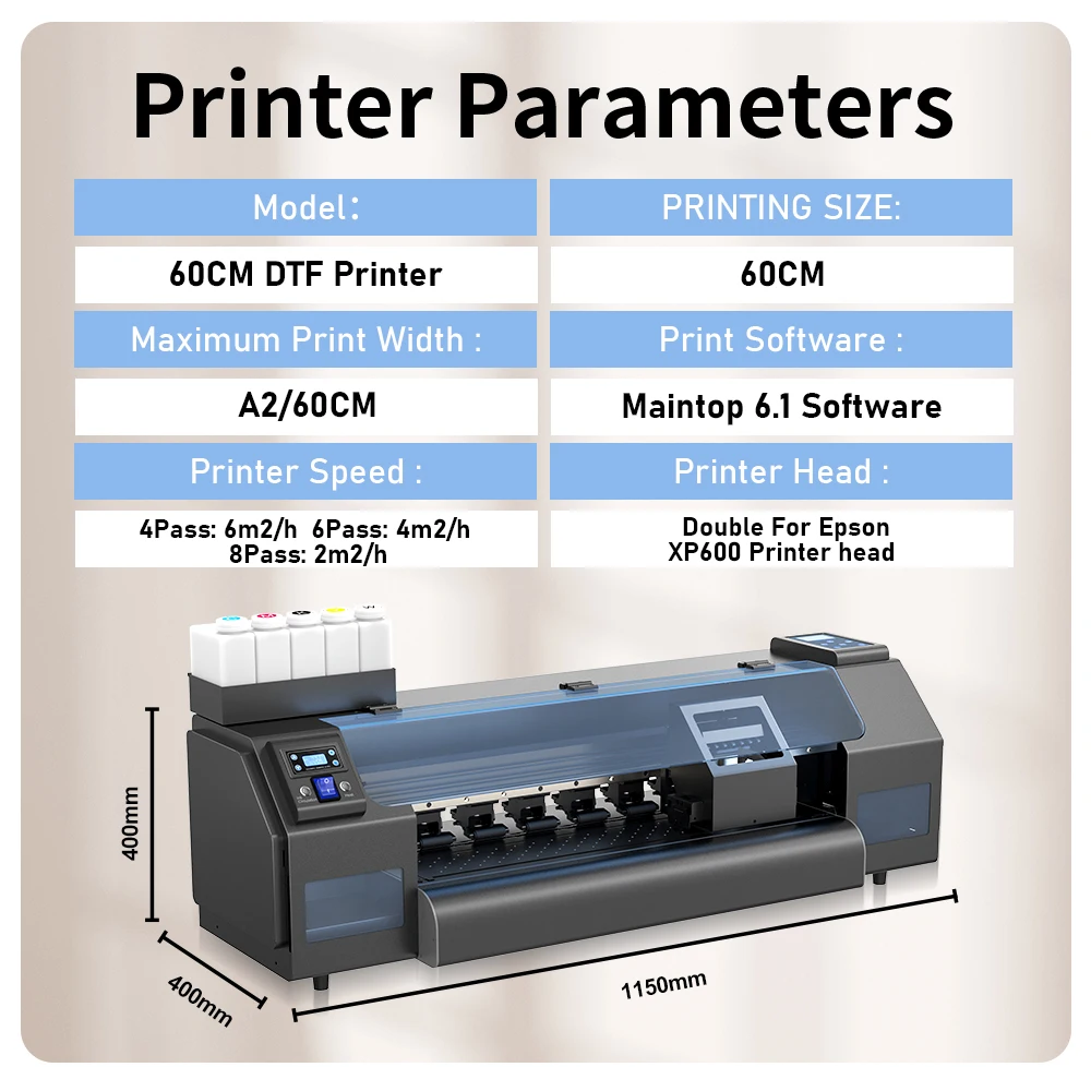 A1 DTF Printer Directly To Film t shiirt printing machien for 24 Inch Dual XP600 Printhead dtf printer with DTF powder shaker