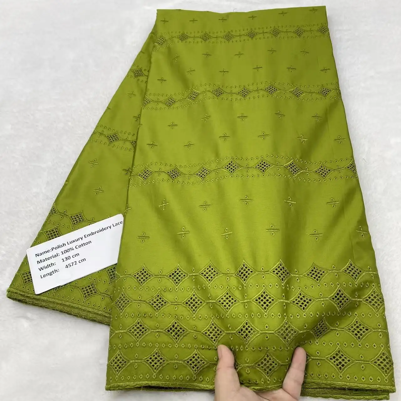 

100% Cotton Swiss Voile Lace Fabric for Men's Dress High-Quality Polish Dry African Green Lace Fabric Wedding Dresses 5 M307-1