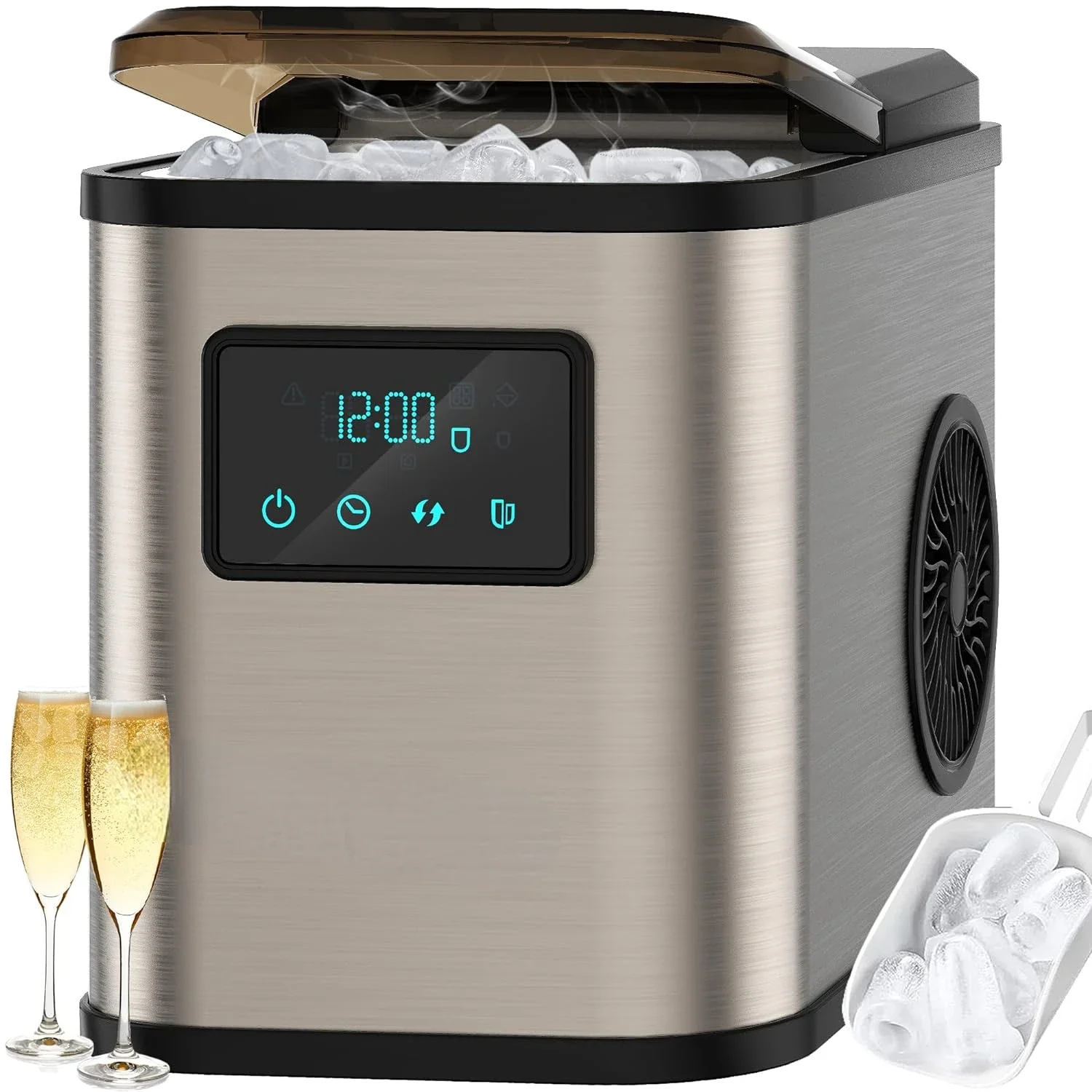 Eficiente Auto Limpeza Mini Ice Maker, Reserva de Tempo, Countertop Ice Maker, 28lbs, 24h, 6 Mins, 9 Pcs