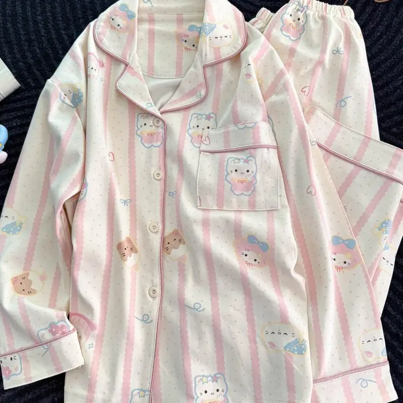 

Корейский женский весенний кардиган, домашняя одежда, модный милый комплект для девочек: пижама с длинными рукавами и брюками, мягкий и удобный набор