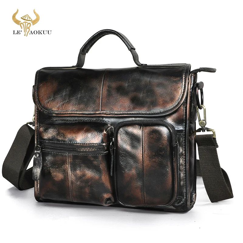 New Retro Cattle Cow Leather Male Coffee Messenger bag Satchel Design 11