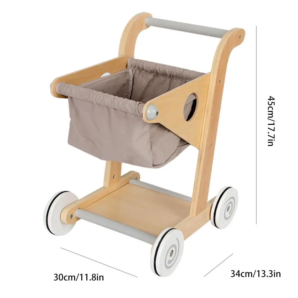 INS Children's Wooden Simulated Shopping Cart Toy Girl Supermarket House Baby Kitchen Supermarket Toy Walker For Kids