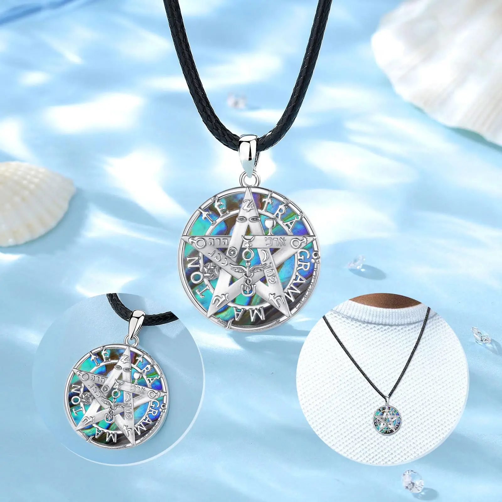 Eudora 925 Sterling Silver Tetragrammaton pentagramma collana colorato shell amuleto personalità ciondolo uomo donna gioielli di moda