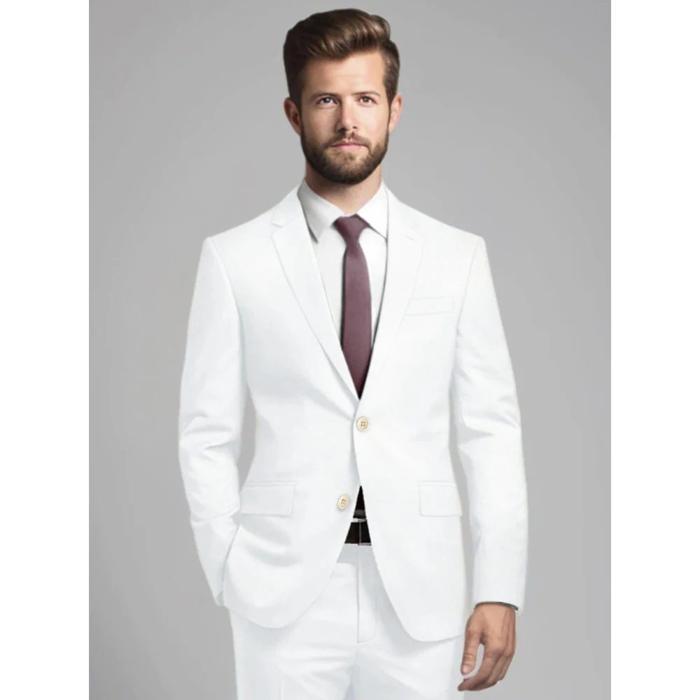 Gentlemen White Men Suits Elegant Wedding Full Set Single Breasted Notch Lapel Slim Fit Tuxedos Luxury Costume Homme Blazer