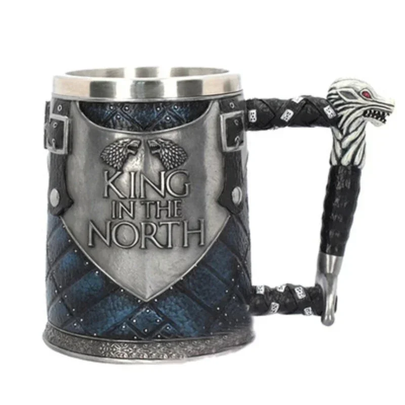

600ml Norse Mythology Beer Mugs World Tree Viking Warrior Oak Barrel Resin Stein Tankard Stainless Steel Water Mug Coffee Cup