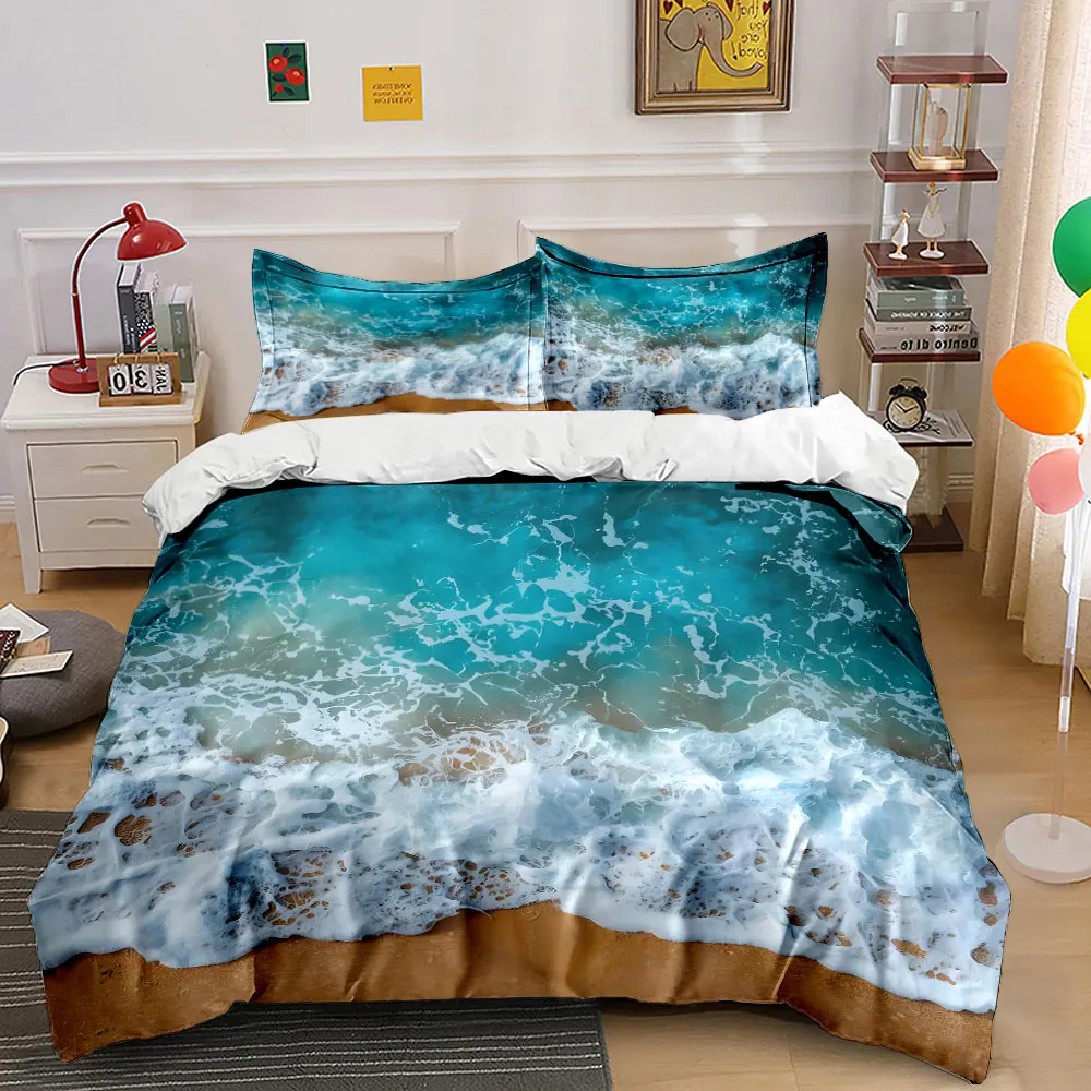 Multiple sizes Ocean waves on shore. Print Bedding Set 1 Duvet Cover 2 Pillowcases for Adult and Children Luxury Gift Full Size